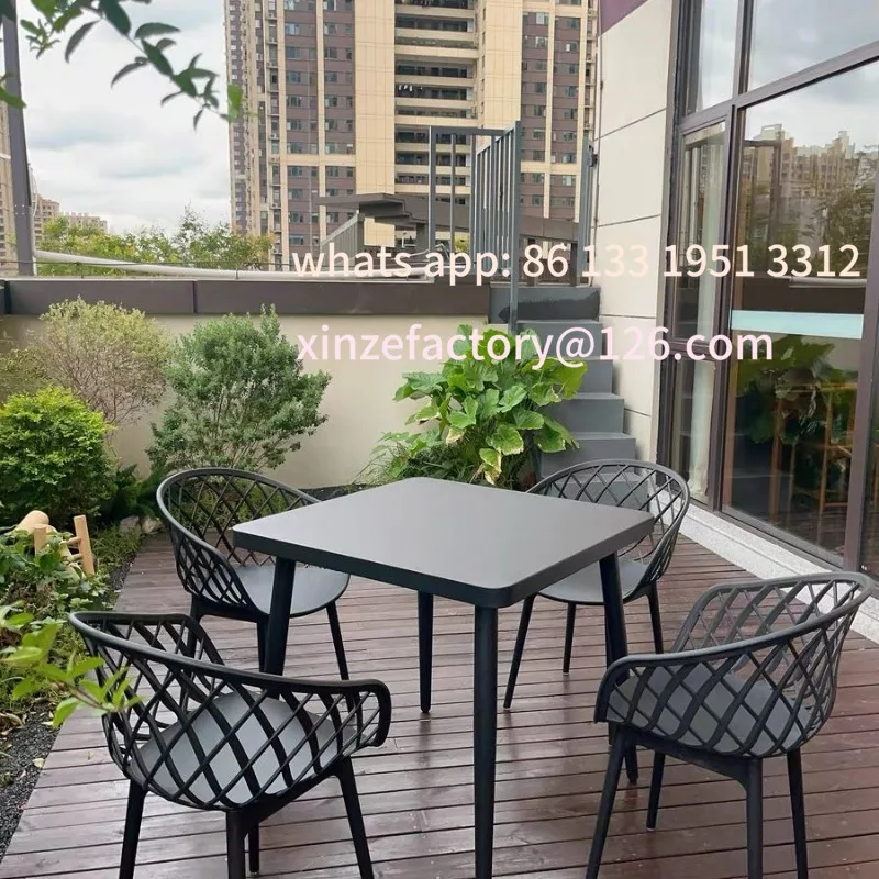 طاولة مستديرة صغيرة من الفولاذ الكربوني بسيطة قابلة للتخصيص وكرسي، طاولة تفاوض ترفيهية للشرفة، منطقة جلوس في الهواء الطلق #4