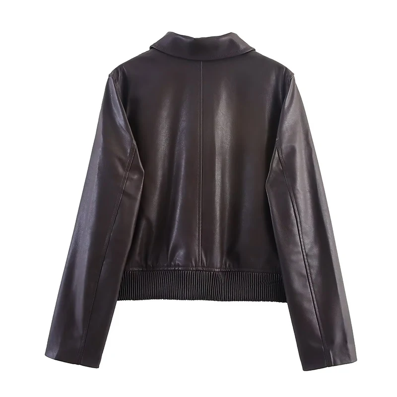 YENKYE nuevas mujeres Otoño Invierno chaqueta de piel sintética cremallera frontal manga larga cuello de solapa abrigo corto de motocicleta