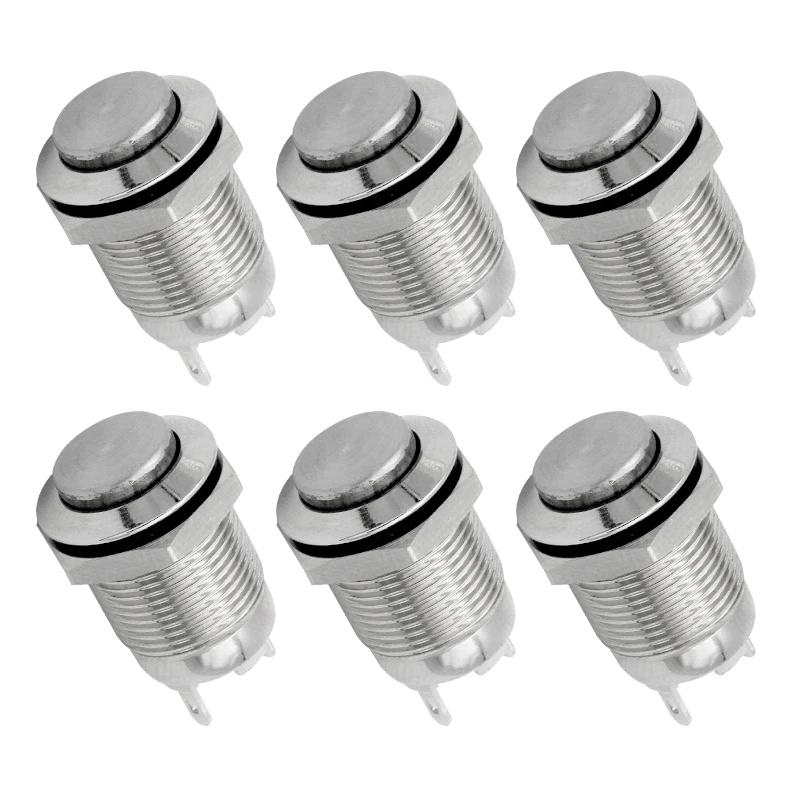 6pcs 12mm Momentary Push Button Switch Waterproof High Round Self reset Electrical Push button 2pin 1NO 3A/250V without Fixation
