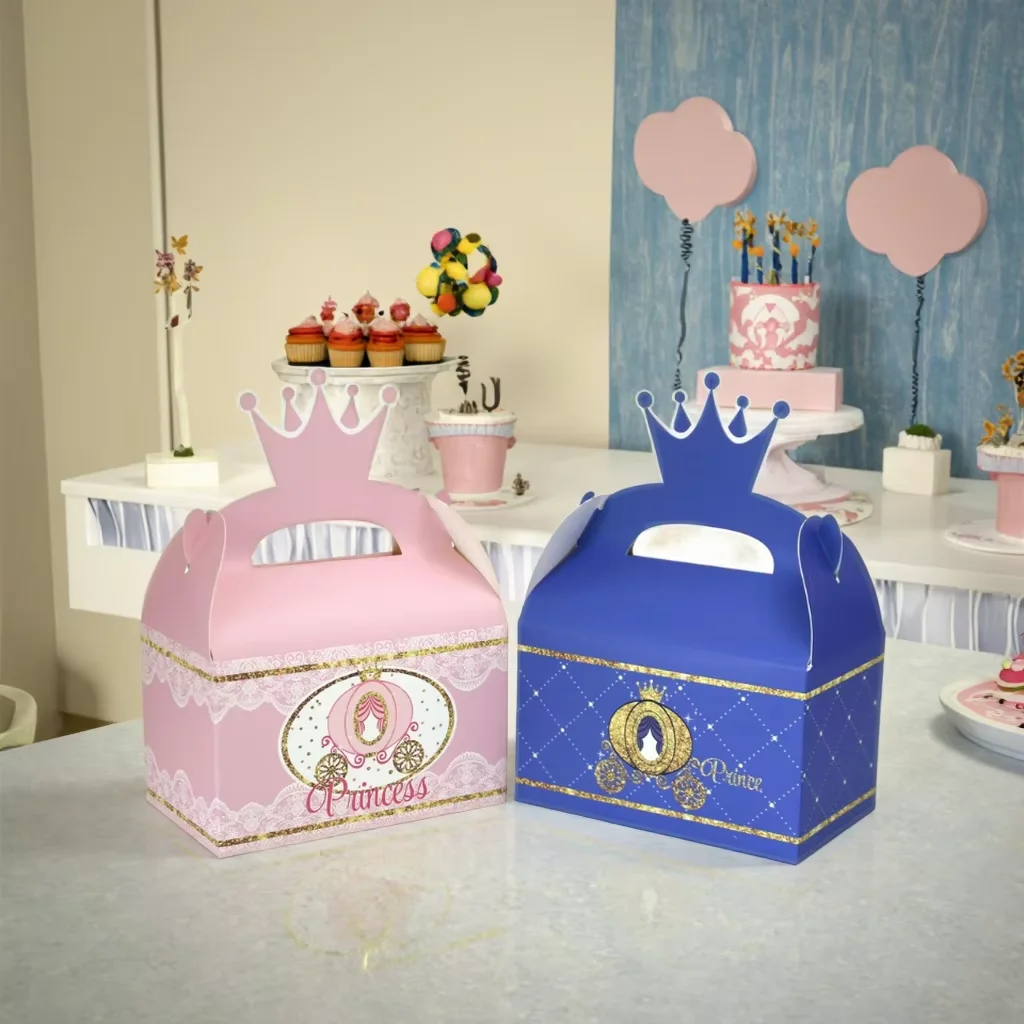 12PCS Princess Prince Birthday Theme Party Gift Candy Cake Handheld Box view 3
