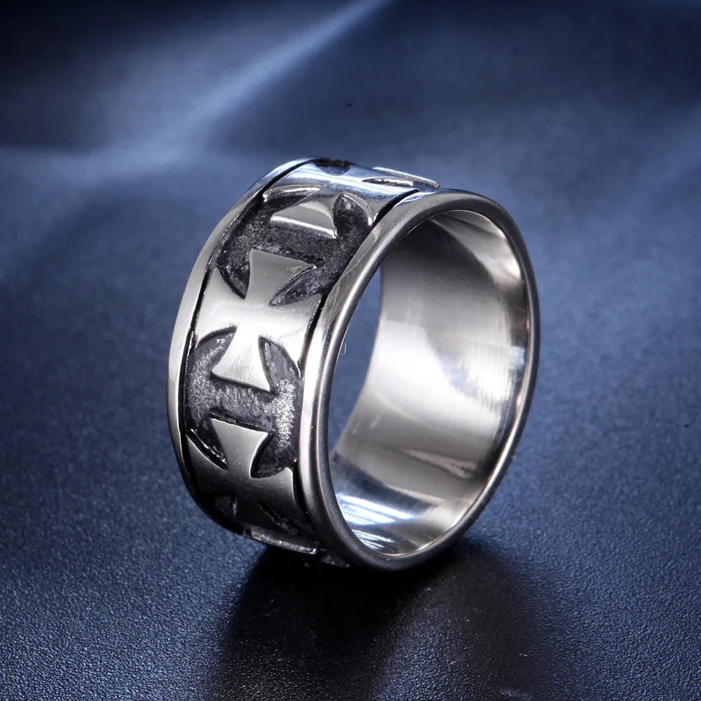 Silver color Knight Templar Cross Rings Black Punk Crusaders Band Rings for Mens Promise Jewelry Anel Dropshipping