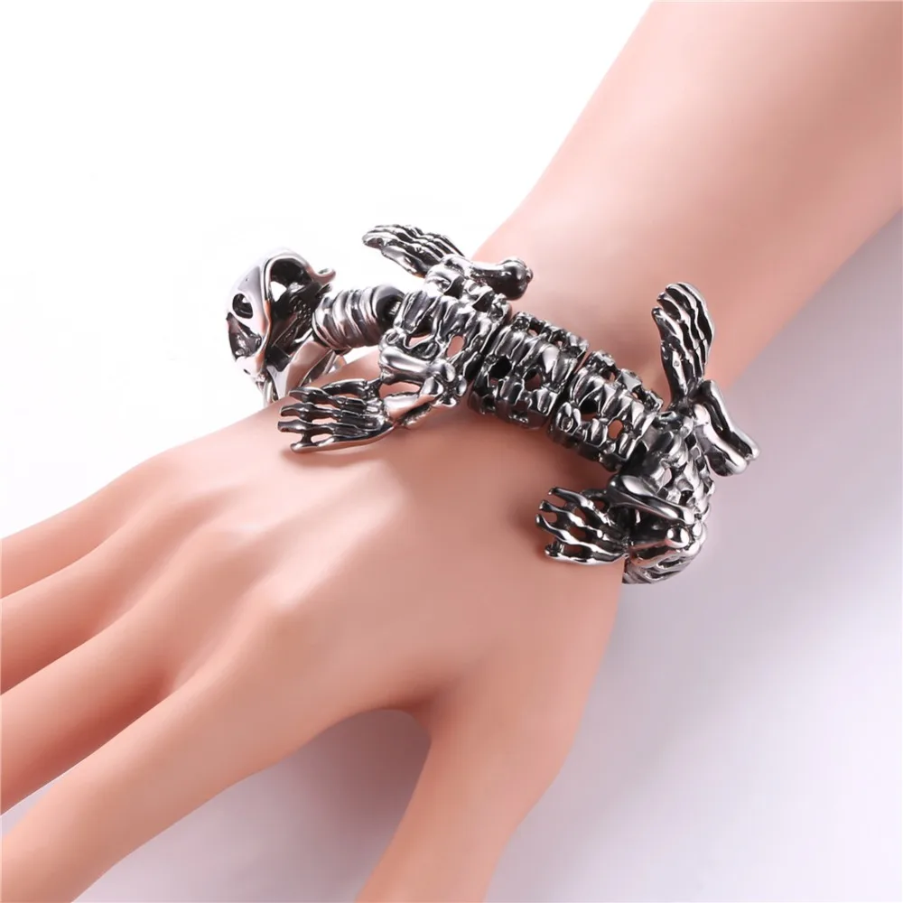 Fashion Stainless Steel Dinosaur Bracelet Gothic Punk Tyrannosaurus T Rex Jewlry Heavy Male Jewelry Birthday Holiday Party Gifts