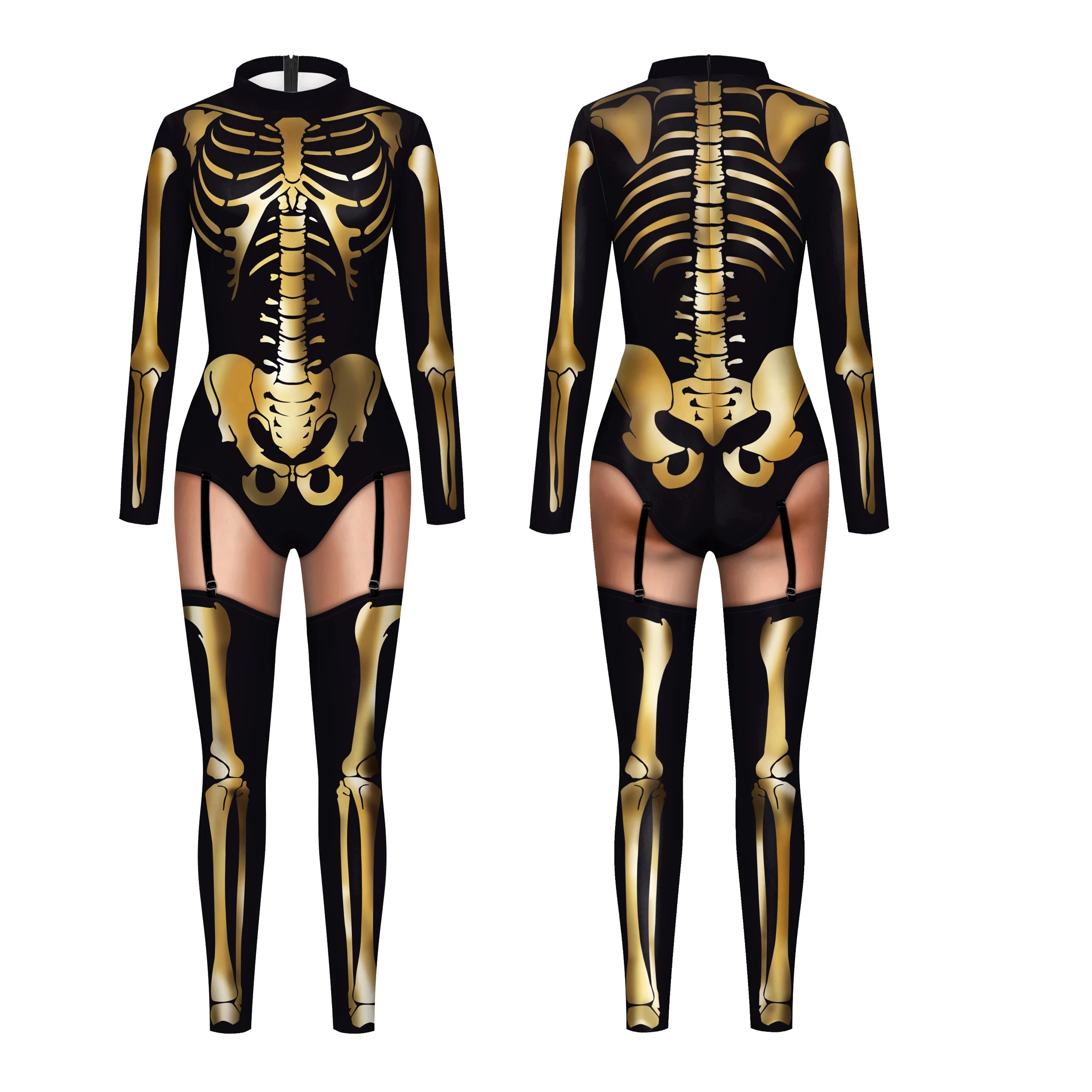 Mono de LICRA con estampado 3D Zentai para mujer, traje Sexy de manga larga para fiesta, ropa de actuación para Halloween