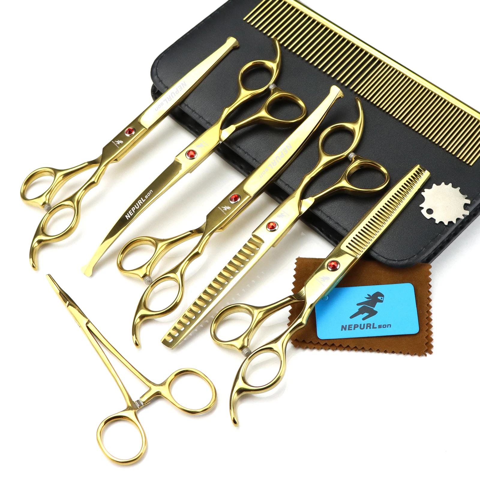 7 inch pet hairdressing scissors set high-end pet scissors fish mouth scissors head