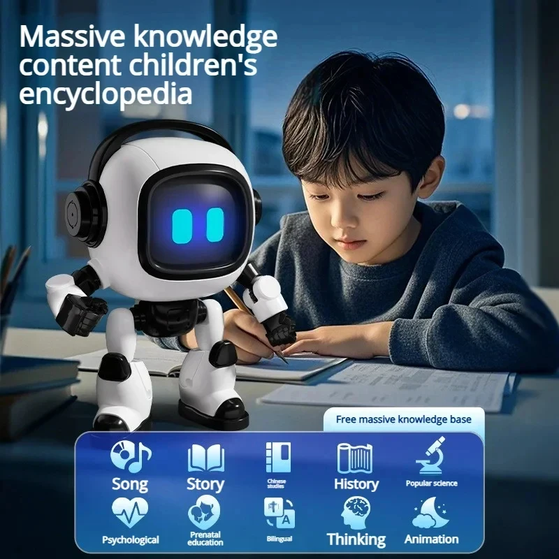 New AI Interactive Desk Robot with Voice Recognition Feature Talking Companion, Learning Games, Educational Toy for Kids