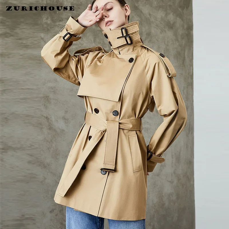 

British Style Solid Casual Mid-length Trench Coat for Women 2024 New Simple Classic Double Brested Belted Windbreaker Female