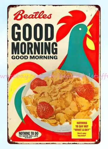 Kellogg-cartel de hojalata de metal para cereales, copos de maíz, impresiones de Marcos, Good Morning, 1967