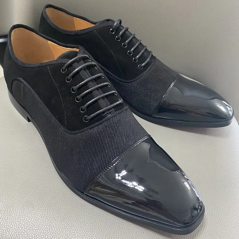 

LOUBUTEN Luxury Black Leather Men Dress Shoes Red Bottom Oxford Shoes For Men Handmade Business Formal Wedding Shoes