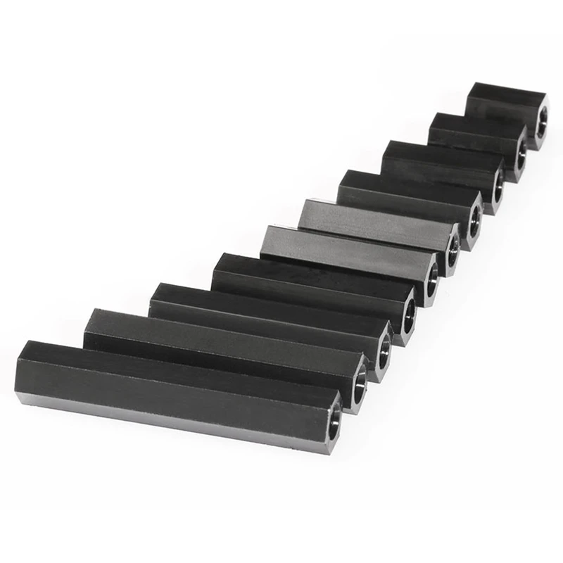 100Pcs/lot M3*5/6/8/10/12/15/18/20/25/30/35/40/50 Black Nylon standoff 3mm female to female nylon plastic spacer long hex nut