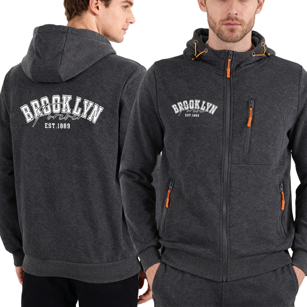 

Brooklyn Forever Letter Pattern Men Zipper Hoodies Fashion Casual Hoody Fleece Pocketed Hoodie Hot Sale Oversize Clothes