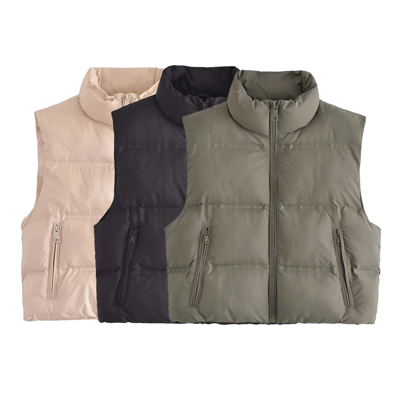 

Autumn Women's Clothing Stand Collar Pressed Glue Vest Fashion Zipper Pocket Winter Warm Retro Sleeveless Women Vest Coat Tops