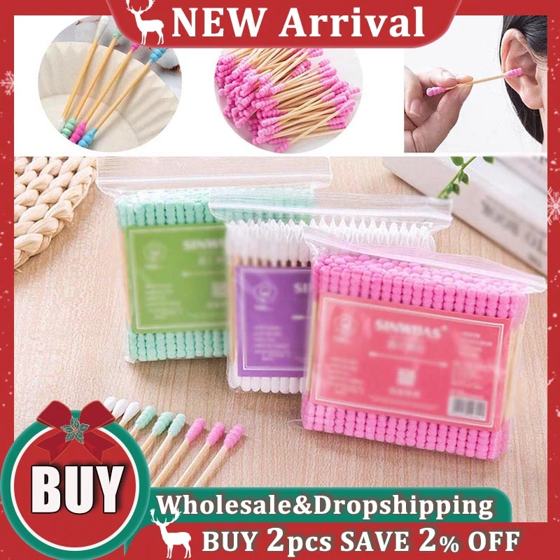 100 stücke Doppelkopf Wattes täbchen Einweg Detail Make-up Entfernung bunte Baumwolle Bambus stöcke Frauen Multifunktions-Make-up-Tools