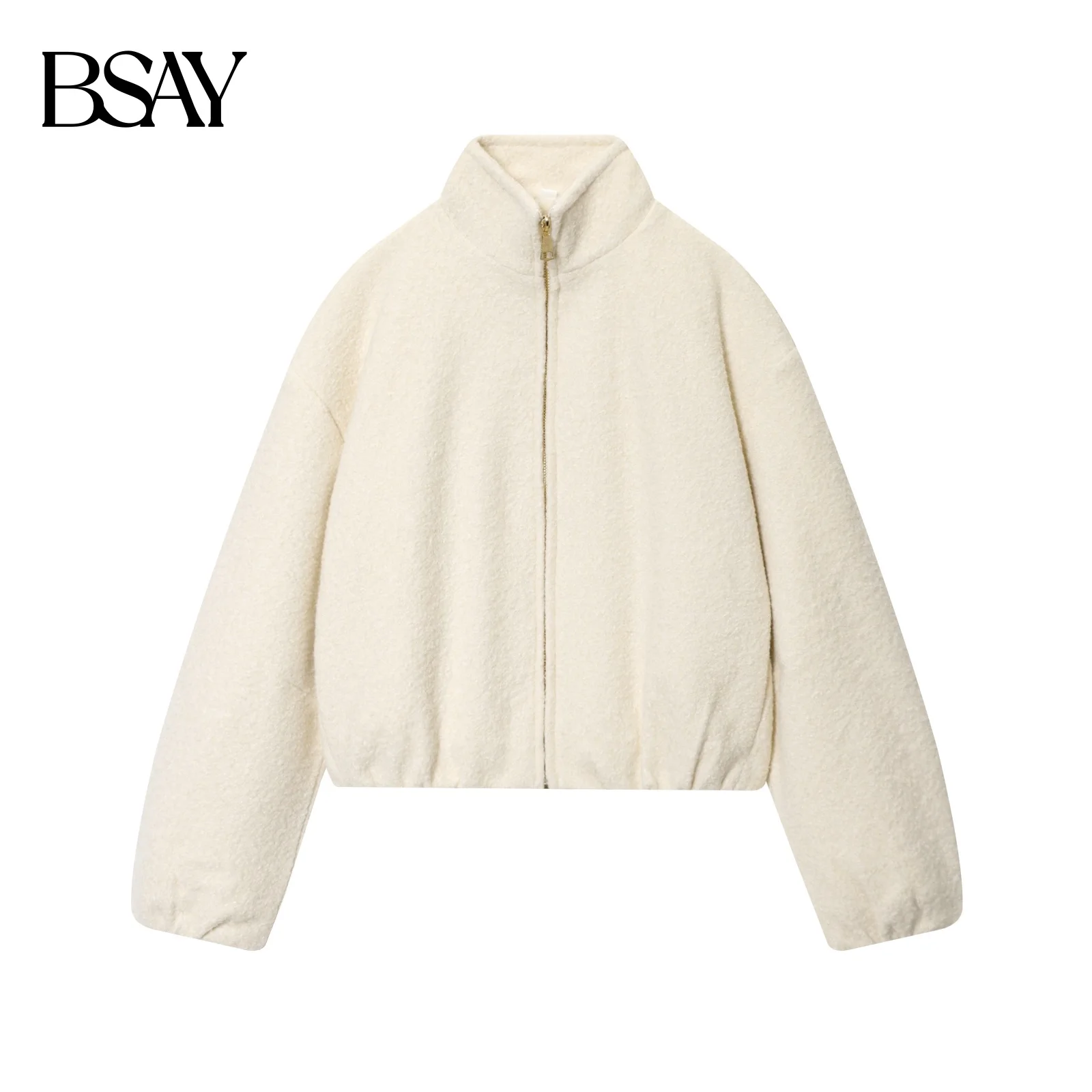 

BSAY, осенний новый продукт, женская 2021, украшение на молнии, модный воротник на талии, однотонная куртка с длинными рукавами, пальто
