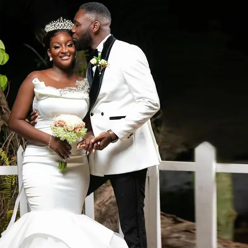 Vestidos de casamento sereia vintage com cristal Beading, vestido de noiva sexy, pescoço puro, cetim talão, feito sob encomenda, igreja