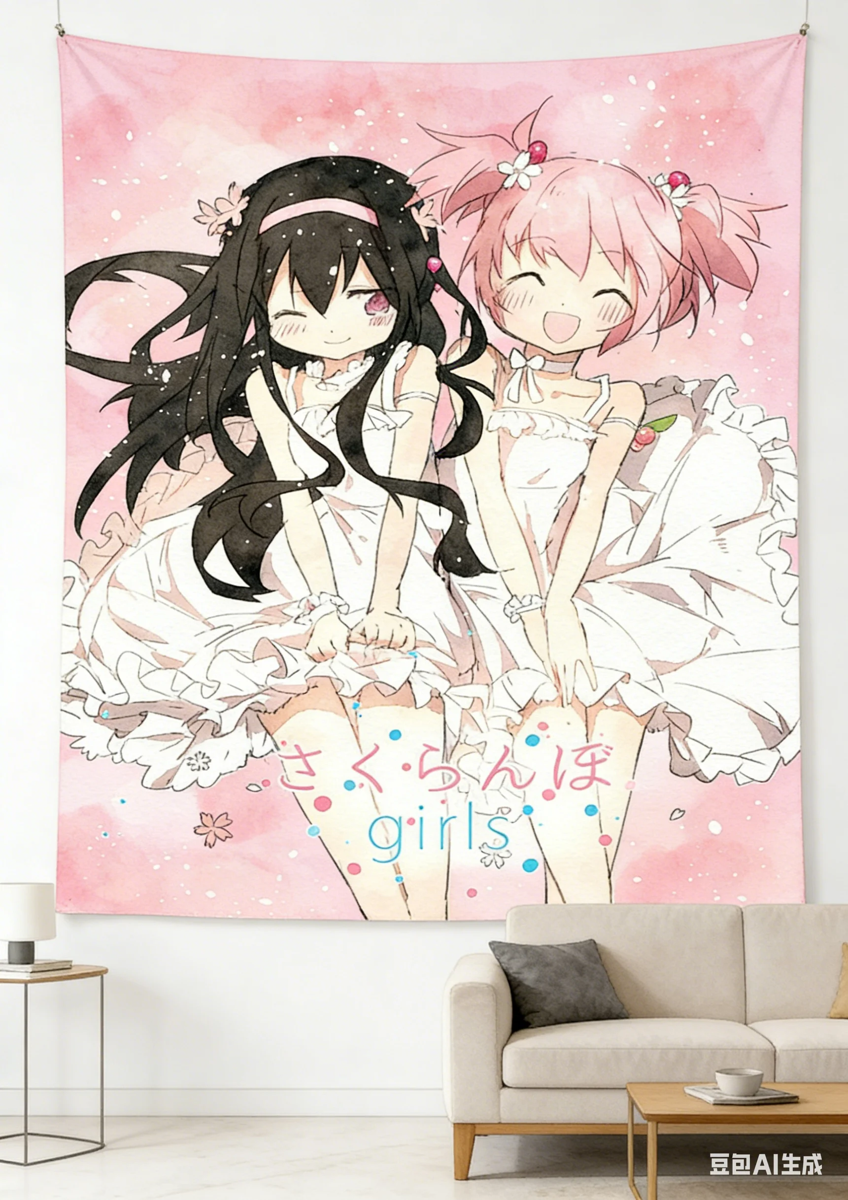 Japanese Magic Girl Tapestry Multiple Sizes Heat Transfer Print Polyester Wall Decor Sweet Healing Vibe