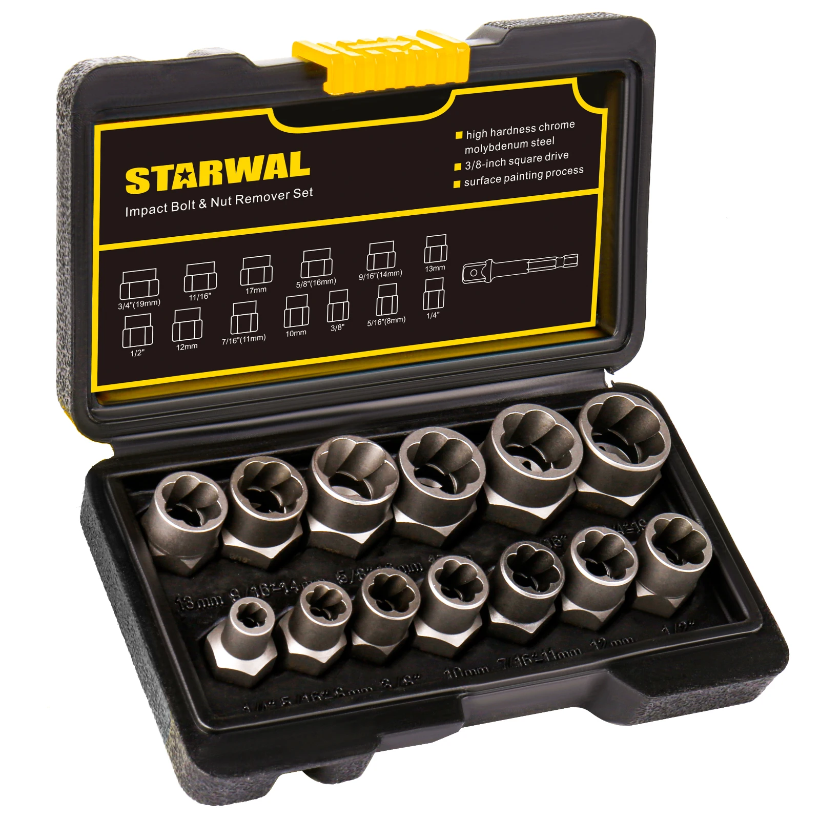Bolt Extractor Kit, 13+1 Pieces Nut Extractor Socket Set, 3/8
