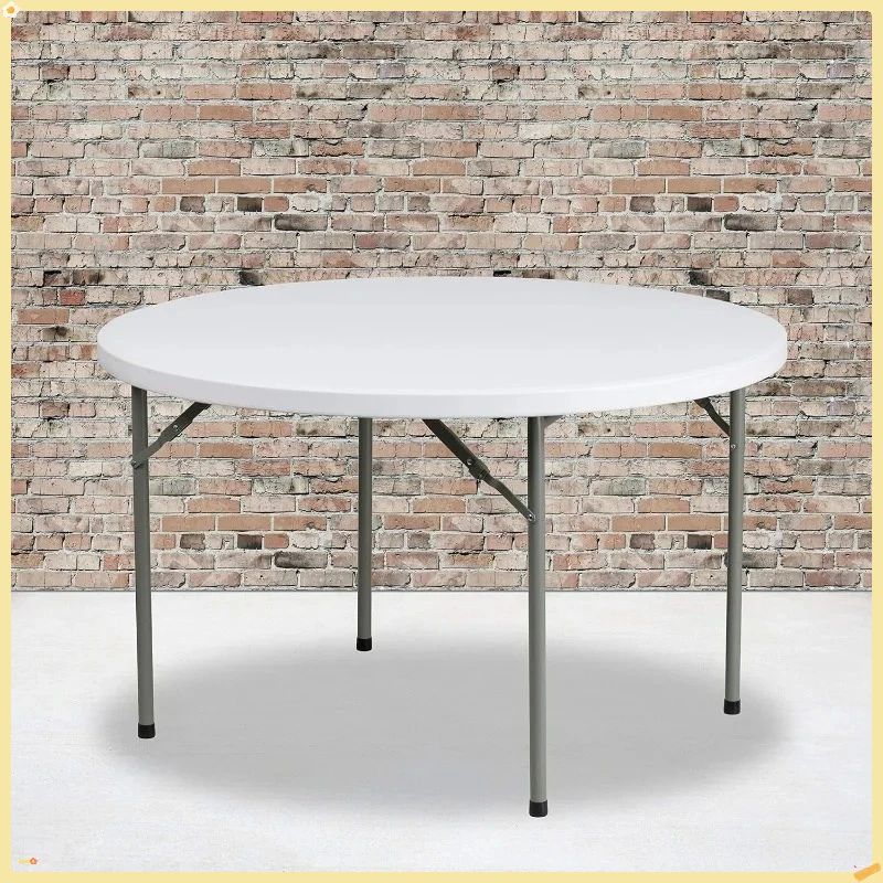 

Round 4ft White Plastic Folding Table - Portable Indoor Outdoor Picnic Party Event Table