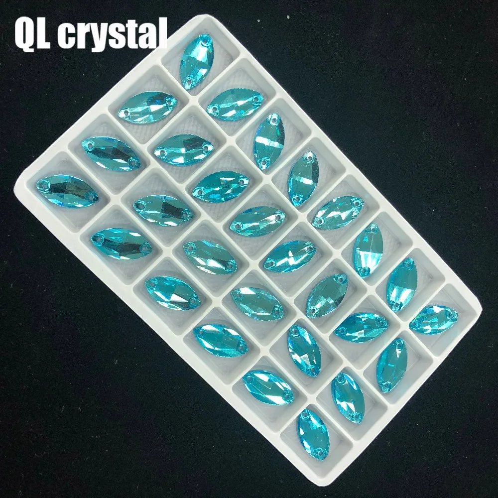 ALL Size Lake Blue Navette Sew on Crystal Rhinestones Flatback Marquise Sew on stone for Making wedding DIY  bags shose