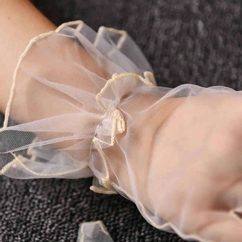 Women Short Tulle Gloves Summer Sexy Lace Mittens Tulle Full Finger Gloves Stretchy Transparent Mitten Wedding Bridal Gloves