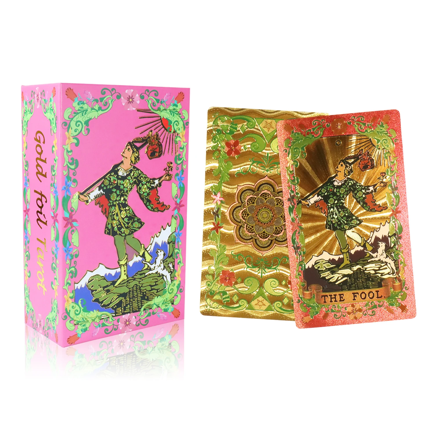 

Gloden Foil 78 Deck Tarot Cards Original Tarot Cards Deck Fortune Telling Game for Beginners&Expert Divination Classic Pink