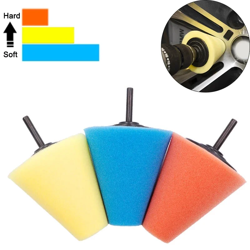 Car Wheel Hub Buffing Shank Polishing Sponge Power Tapered polishing sponge disc for automobile tire hub Auto  Sponge Car Gadget