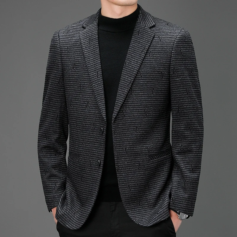 Fashion Business Casual High-end Knitted Korean Version of The British Style Gentleman Plaid Printed Small Suit Business Blazer