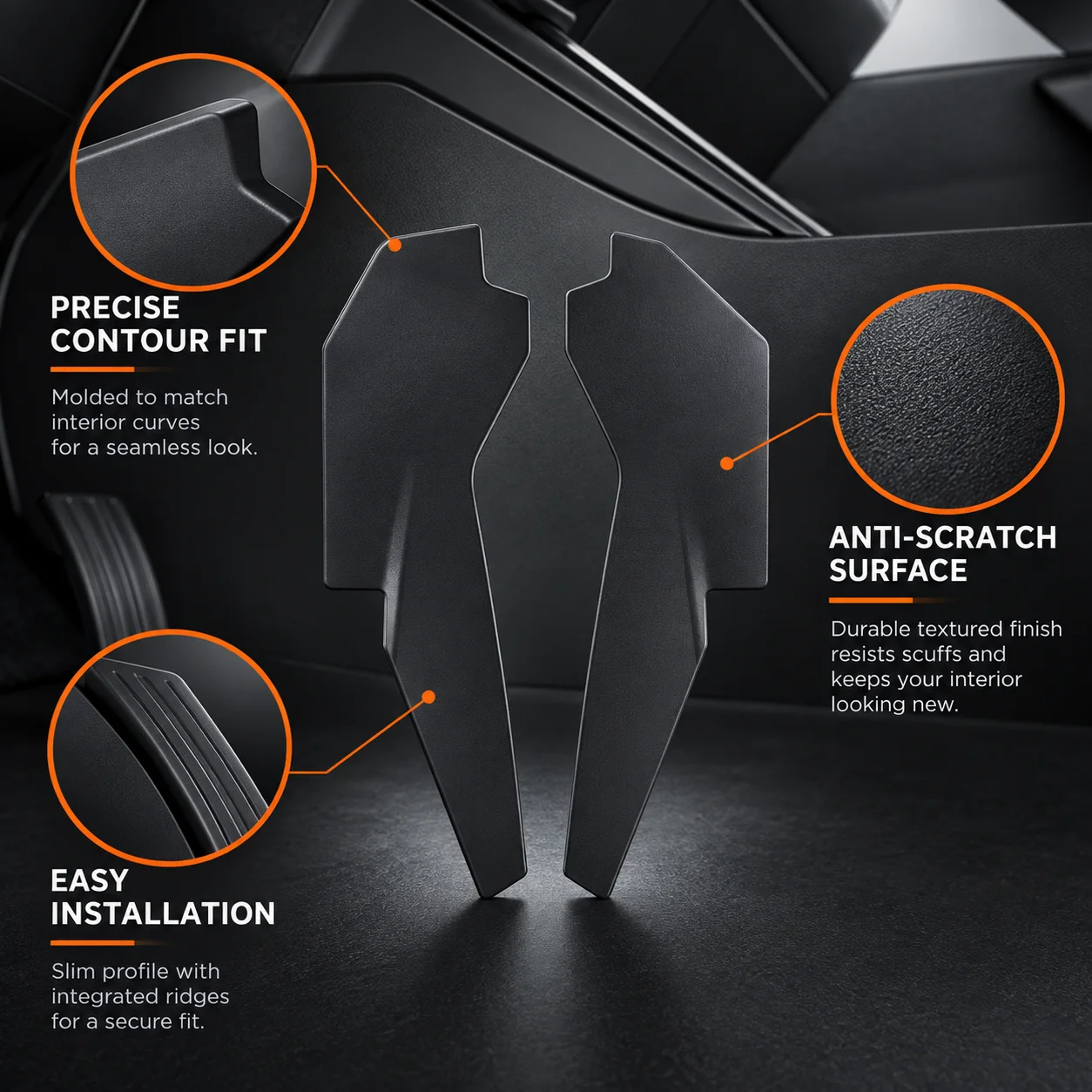 Full-wrap suede anti-kick panel modification parts for both sides of Tesla center console, compatible with refreshed Model 3/Y