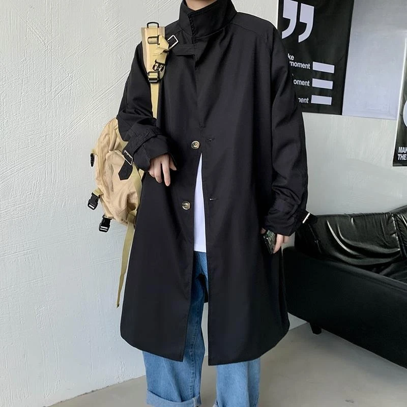 

Мужская весна-осень 2025 г., модная свободная длинная ветровка, пальто в корейском стиле, повседневная уличная одежда, верхняя одежда