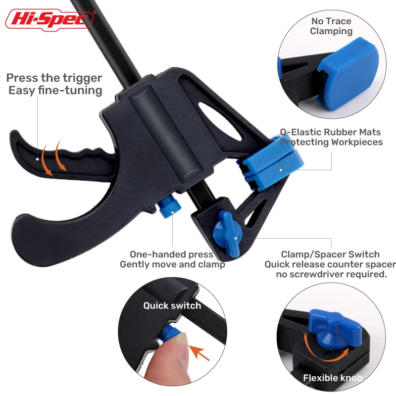 Abrazaderas para carpintería tipo F, kit de herramientas de liberación rápida, Clips para exprimir portátiles de 4 ", plantilla de trinquete de carpintero con barra de nailon