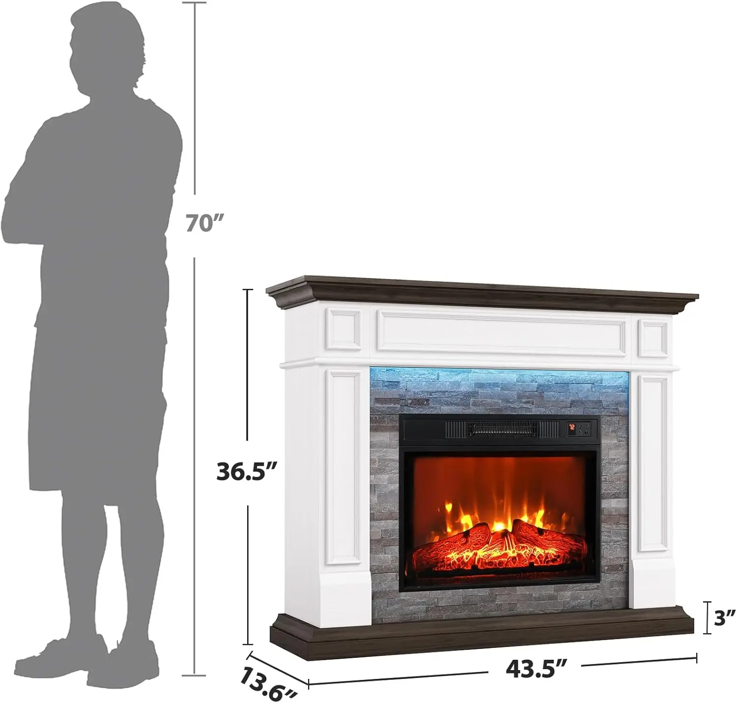 44 Inches LED Electric Fireplace with Mantel,Realistic 3D Dancing Flame LED Effect and Stacked Stone Surround