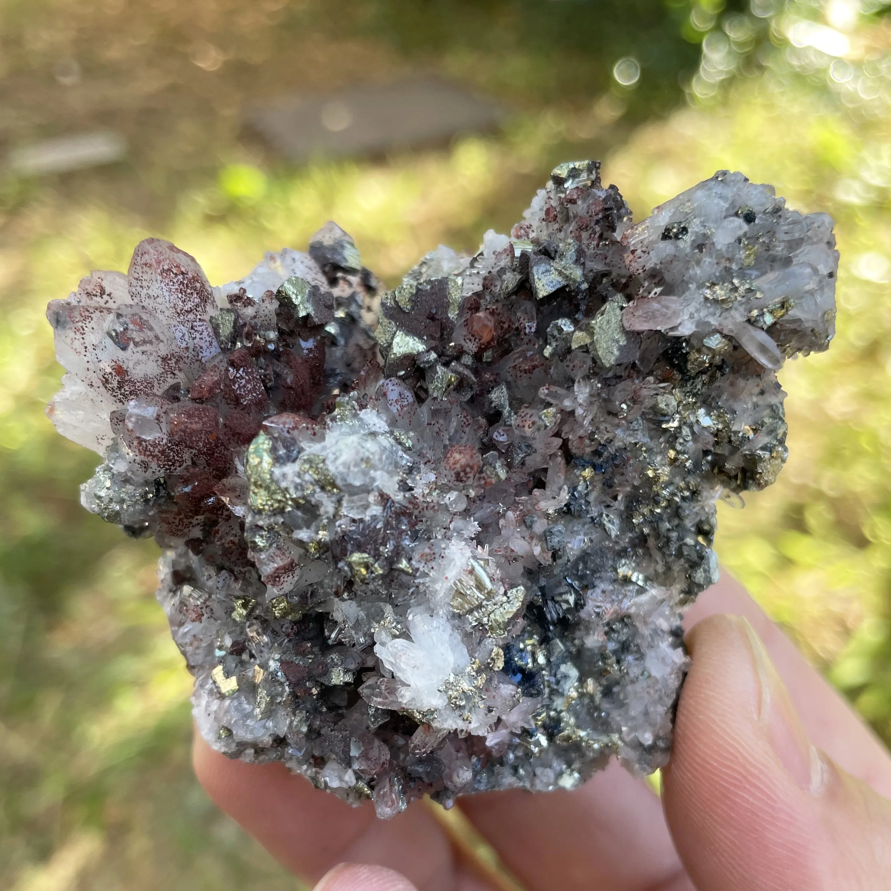 Natural Chalcopyrite Raw With Red Clear Quartz Symbiotic Mineral Specimen Crystal Points Healing Stone Garden Decor