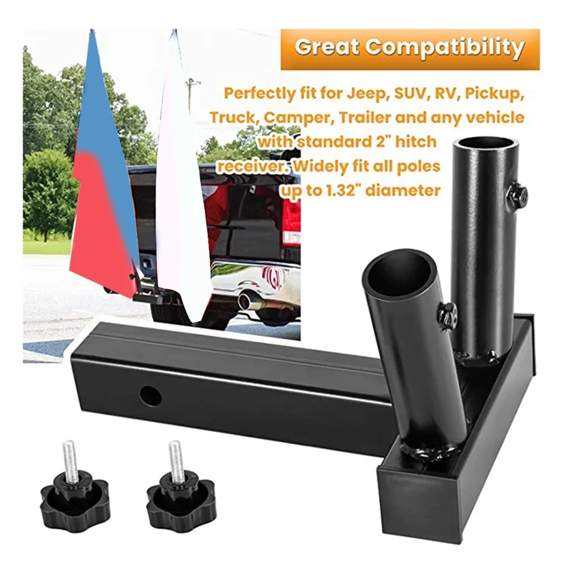 

Dual Flag Pole Mount Kit Hitch Flag Pole Holder For Truck, Trailer, Pickup, Camper, SUV, Cars Mount Flagpole