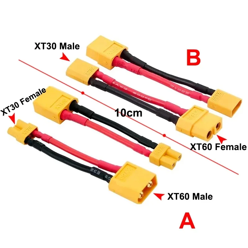 AMASS 1pcs XT60 to XT30 Connector Adapter Male/Female Plug 10CM 16AWG Silicone Wire Cable for RC FPV Quadcopter CineLog35 Drone