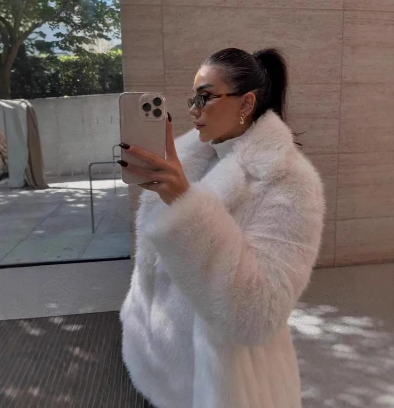 Faux Fur Leopard Coats Womens Vibe Urban Rock Wife Streetwears Thermal Silhouette Medium-Length Elegant Washed Hand-Cut Hooded