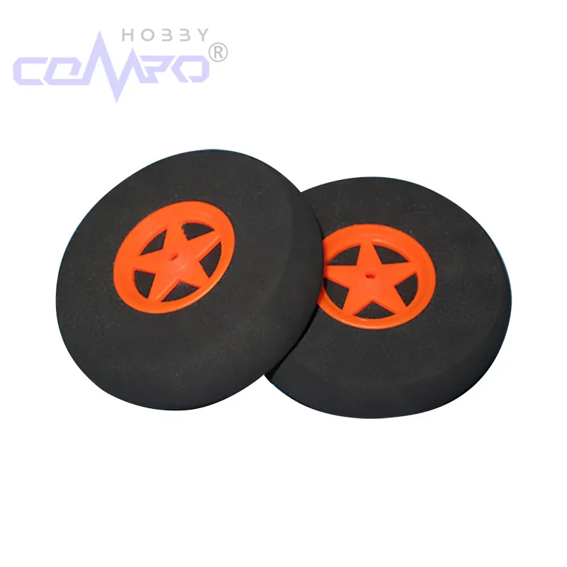 2 pièces train d'atterrissage mousse légère 5 rayons roue creuse absorbant les chocs éponge pneu D60-75mm couleur Orange pour KT mousse aile fixe RC