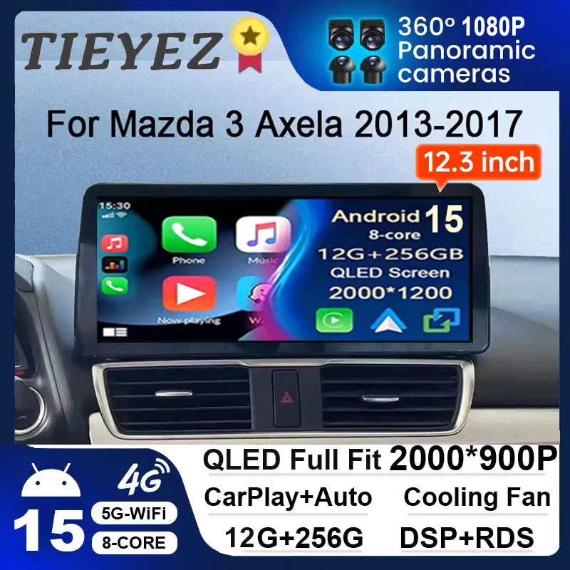 12.3 Android 15 For Mazda 3 Mazda3 3 Axela BM 2013 - 2019 QLED Screen GPS Car Radio Video Player Multimedia Navigation Carplay