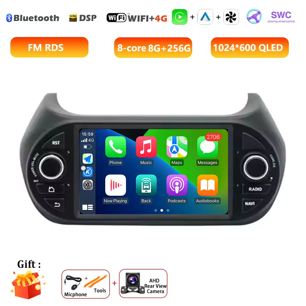 7 "Android Auto Radio Voor Fiat Fiorino Qubo Citroen Nemo Peugeot Bipper 2008-2017 Stereo GPS Carplay multimedia Video Autoradio