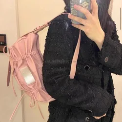 Bolso de lujo coreano para Mujer, bandolera plisada con lazo y cordones, informal, 2024