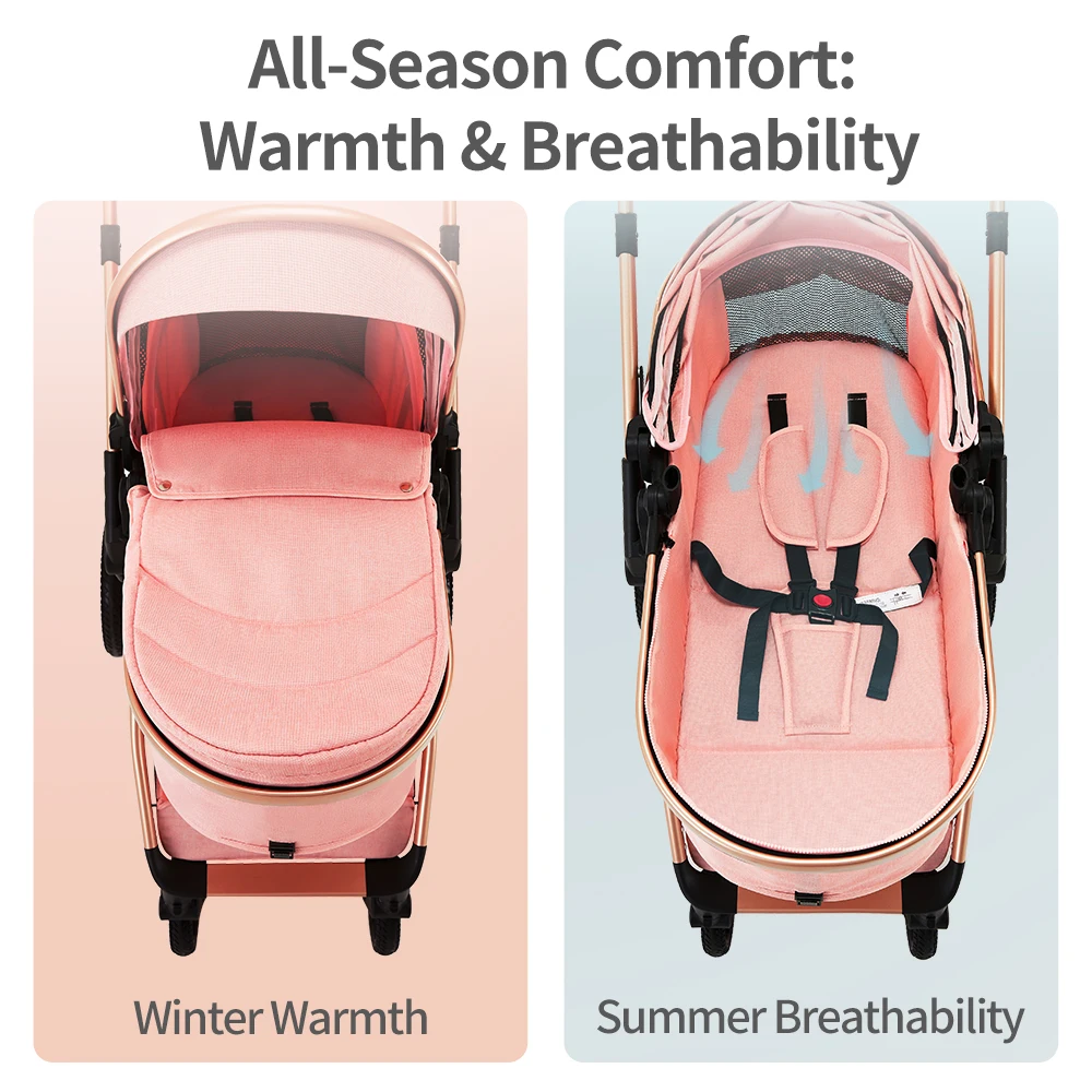 3-in-1 Baby-Kinderwagen mit Hochlandschaftsposition, verstellbarem Griff, Reisekinderwagen mit Wickeltaschen und Netz, Baby-Buggy – Detail 5