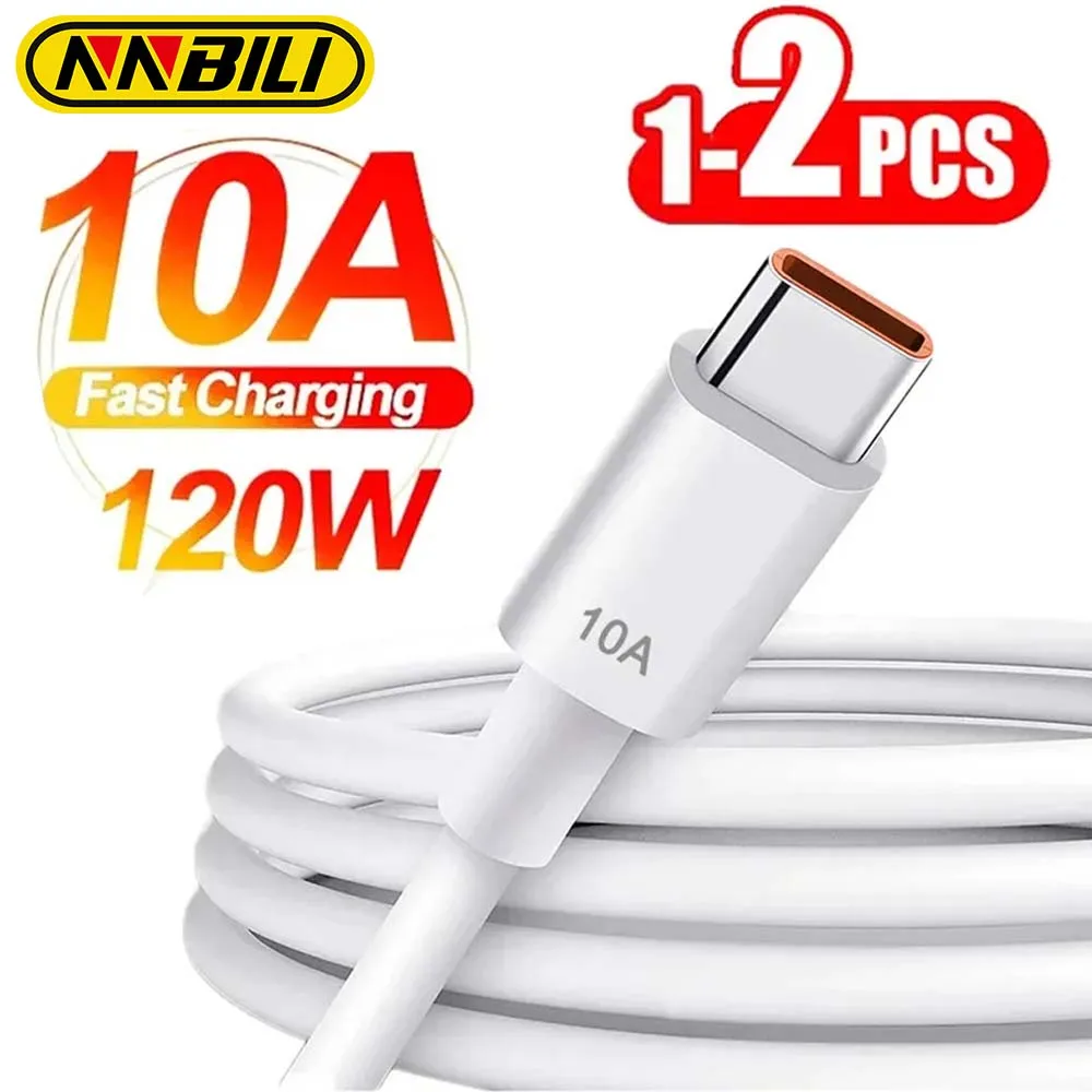 NNBILI 1-2Pcs 120W 10A USB Type C USB Cable Super Fast Charing Line for Xiaomi Samsung Huawei Quick Charge USBC Cables Data Cord