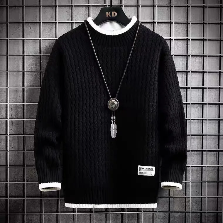 2023 New Winter Harajuku Sweater Men Casual O-Neck Pullovers High End Mens Striped Sweaters Male Thick Warm Pull Homme M-4XL