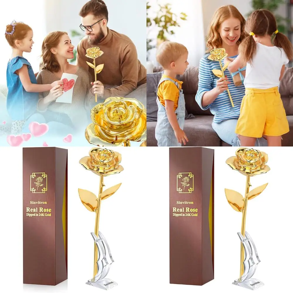 

Позолоченная 24-каратным золотом уникальная роза, идеальный подарок на День святого Валентина, годовщину и День матери