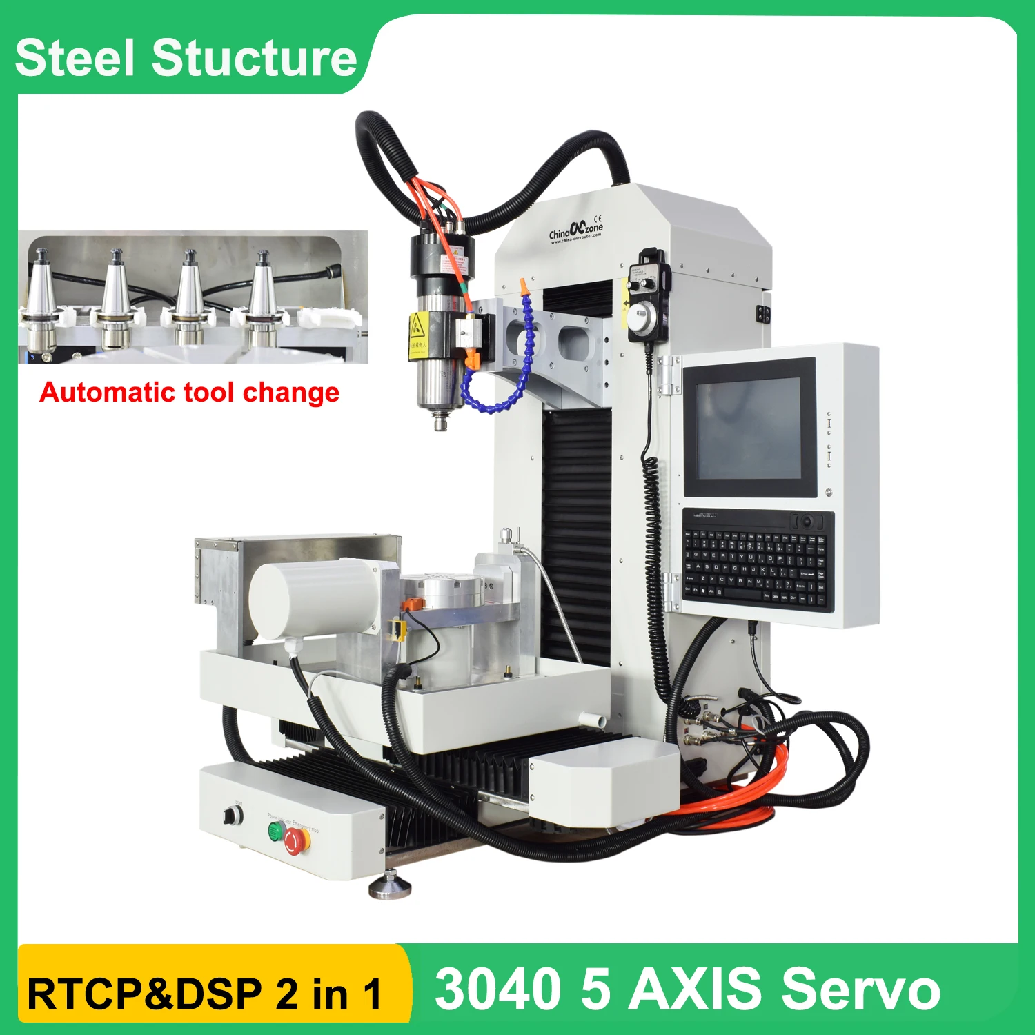 Steel CNC 5 Axis DSP & RTCP 2 In 1 2.2 KW Metal Frame 3040 Engraver Milling Machine Servo Motor for Steel  Copper EU US Ship