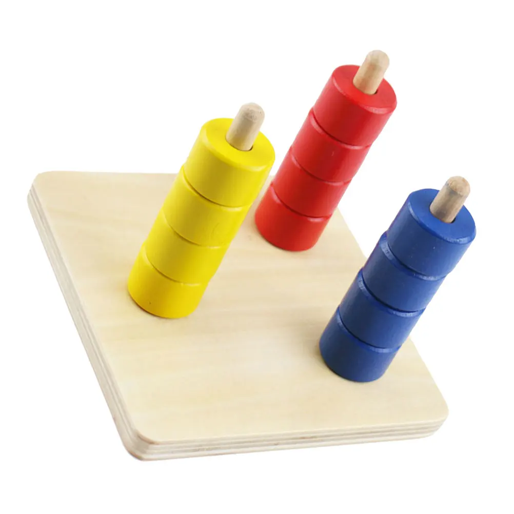 1 セット木製早期教育子供学習積み重ねゲームベビーリング色認知タワー教材列おもちゃ用