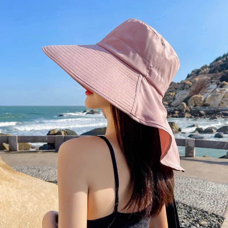 Summer Hats for Women Outdoor UV Anti Neck Protection Sun Visors for Lady Fishing Hiking Wide Brim Shawl Sunscreen Ponytail Cap