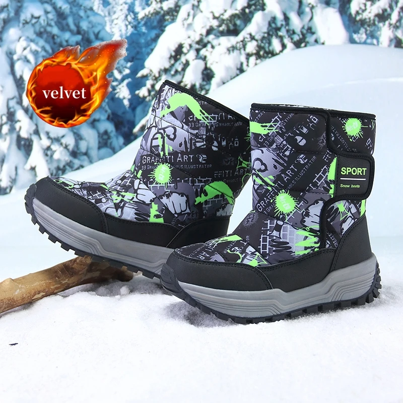 

Children's Winter Boots Warm Plush Shoes Non-Slip Steel Claw Kids Snow Boots Waterproof Outdoor Boots For Boys High Top Sneakers