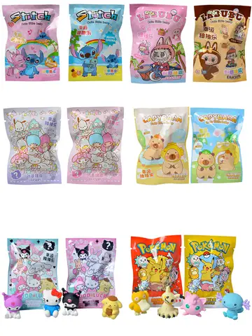 32Pcs/Set Blind Box Anime Sanrio CapyBara Stitch Figure Cartoon Eraser Model Doll Toy For Children's Gift