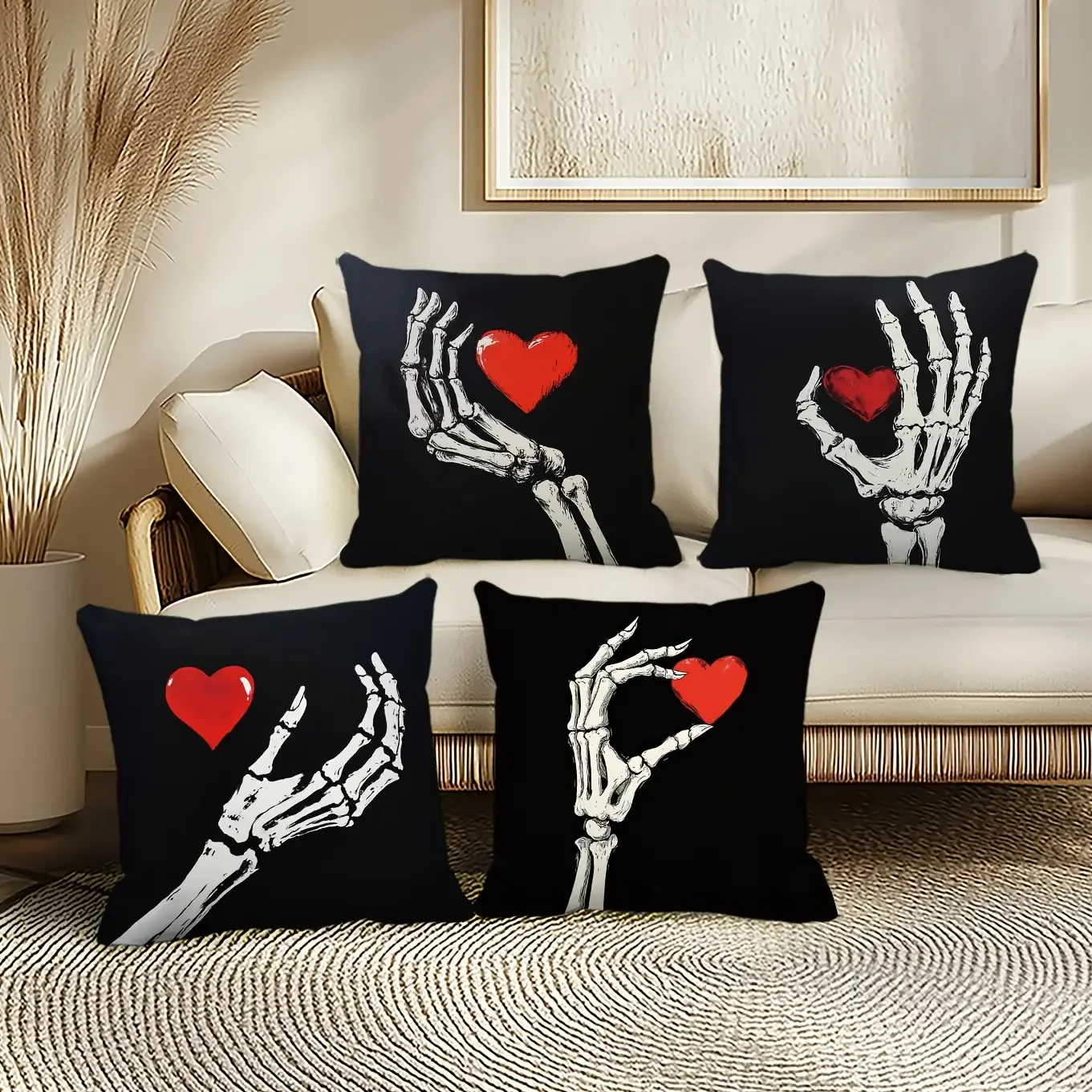 Black terrifying skull hand digital printing pillow cover Short plush Suitable living rooms bedrooms sofas throw cushion cover