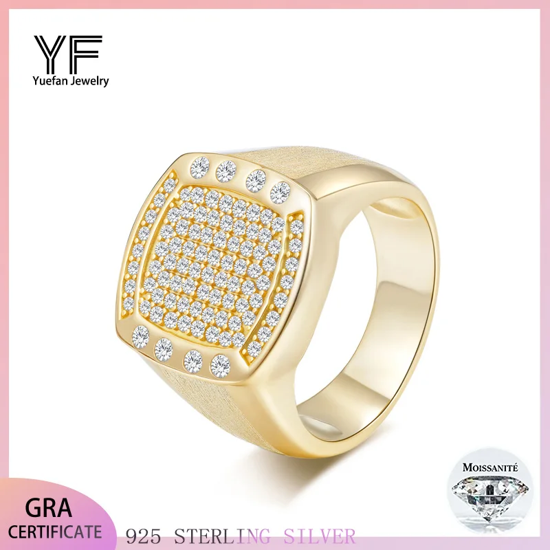 

S925 Sterling Silver Moissanite Men's Square Ring Unique Personality Fashionable Conference Jewelry