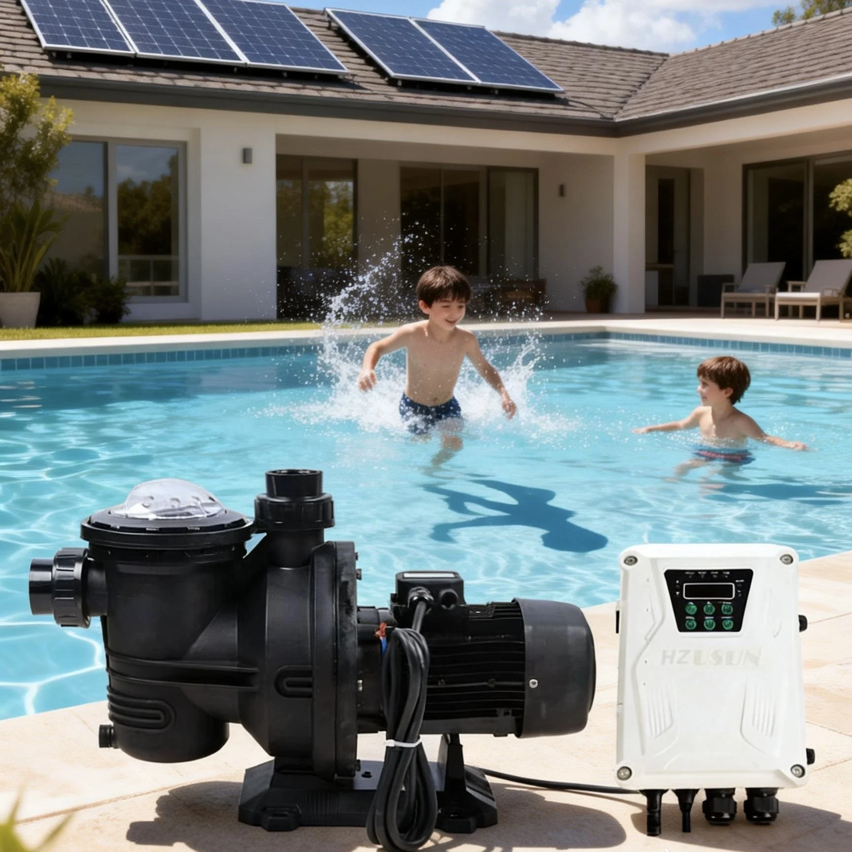 HZUSUN Small Solar Panel Powered DC 900W Home Depot Inground Swimming Pool Pump Equipment Easy Set Plastic Efficient Pool Pumps